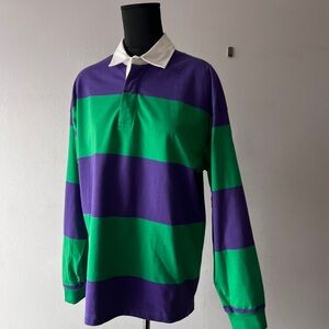 BNWT H&M Man Rugby Shirt Polo Striped Green Purple Oversized Fit Cotton small